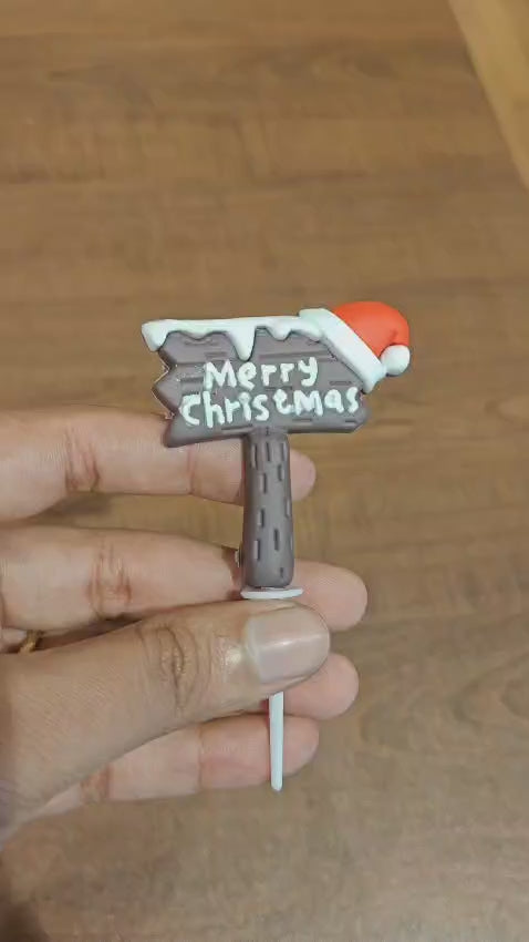 Christmas Board with Hat Cake Topper | Christmas Miniature Figurines | Christmas Decor | Pack of 10