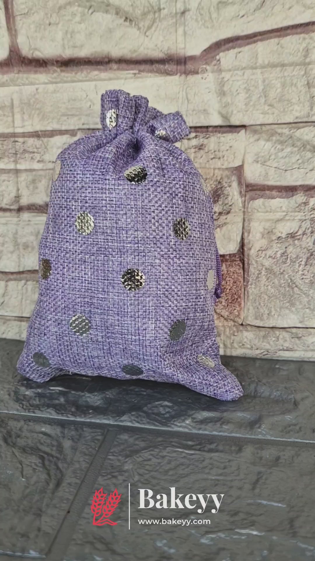Purple With Silver Dots Premium Colour Jute Potli Bags | Pack Of 10