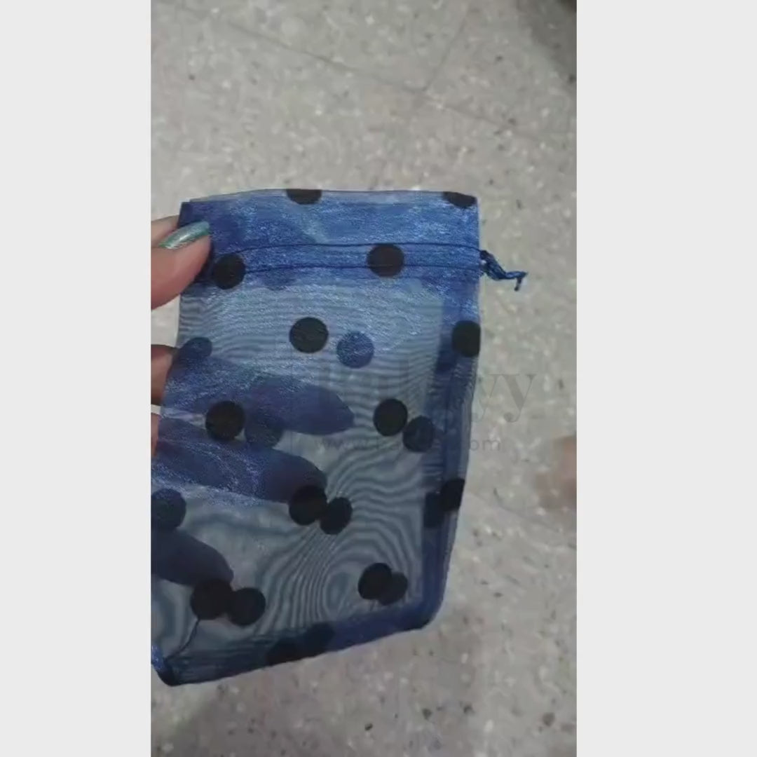 10x14 CM | Blue Polka Dot Organza Potli Bags | Pack of 100