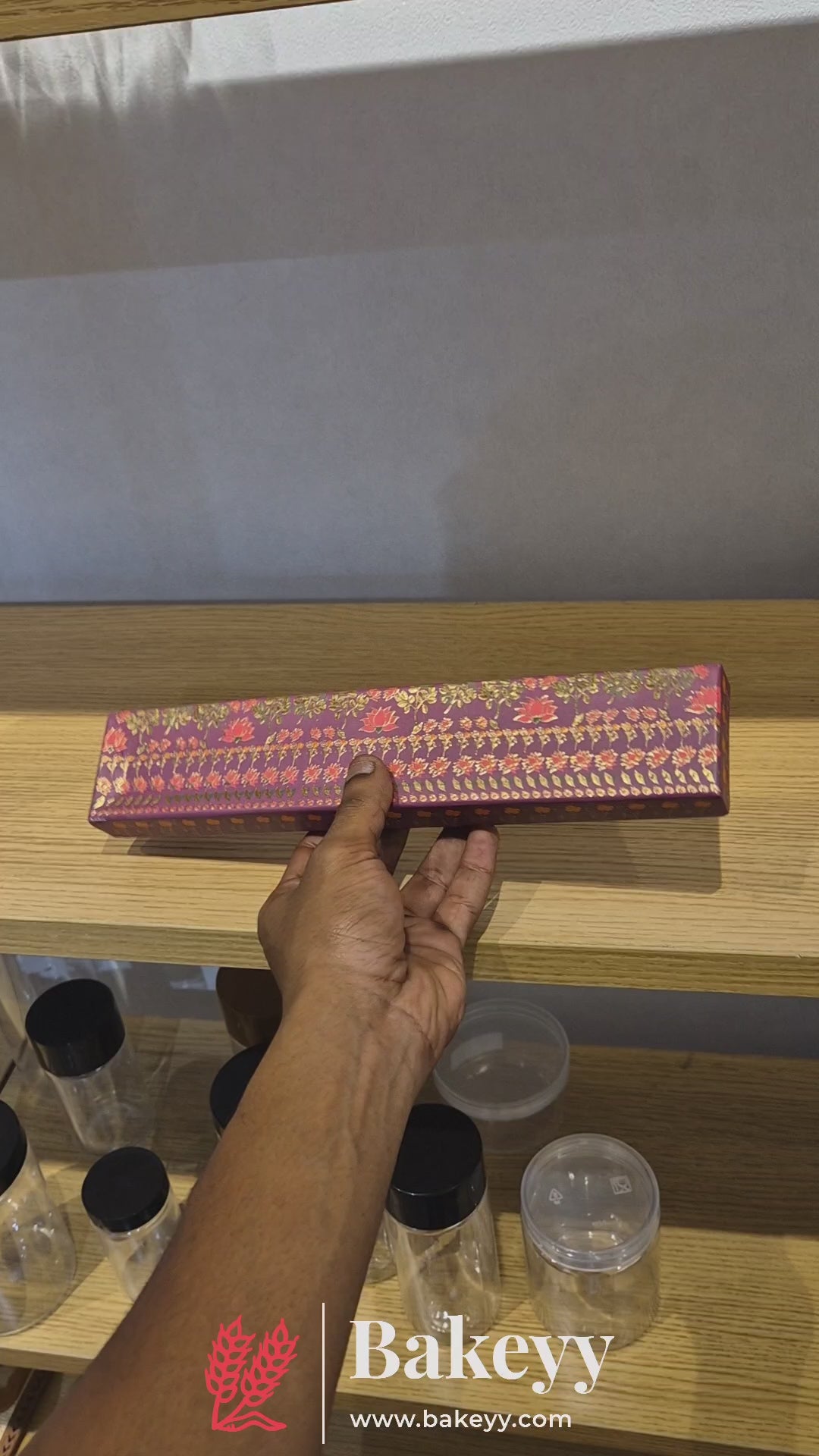 11.5x2 Inches | Rigid Chocolate Box with 6 Cavities | Floral Print | Sweet box | Purple | 1 Piece