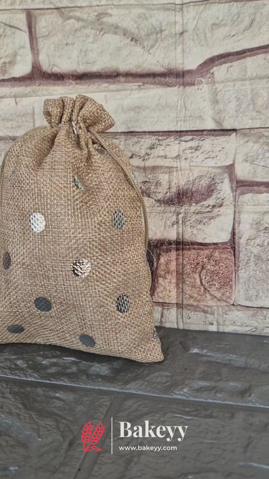 Natural Jute With Silver Dots Premium Colour Jute Potli Bags | Pack Of 10 - Bakeyy.com - India - Natural Jute With Silver Dots Premium Colour Jute Potli Bags | Pack Of 10 - 10x14 Cm