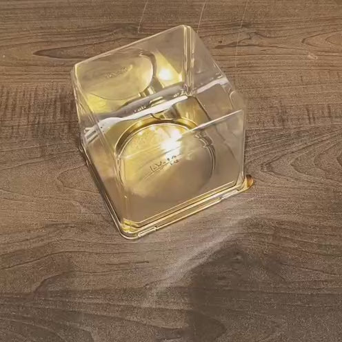 Square Mini Cake Box with Dome Lid & Fork | Clear Lid with Gold Base | Pack of 50