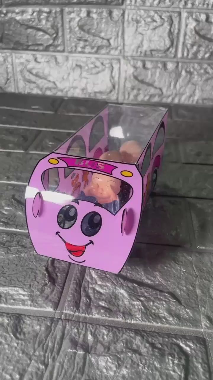 Cute Bus Themed PVC Chocolate Box | Pack Of 10 | Gift Box | Goodie Box | Mita - 250B01 | Pink | Pack of 10