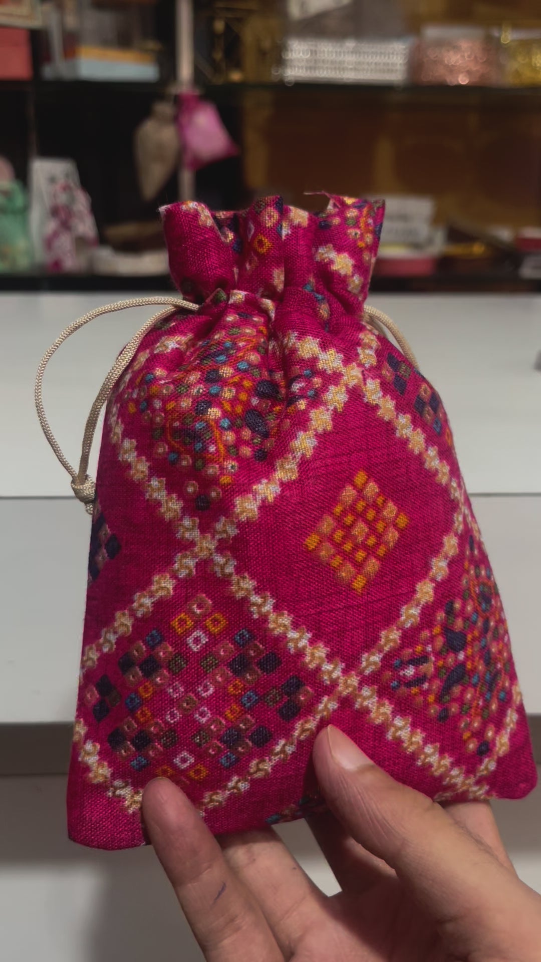13x18 CM Bandhini Potli Bag Return Gifts For Ladies | Rose Pink Colour | Pack Of 10