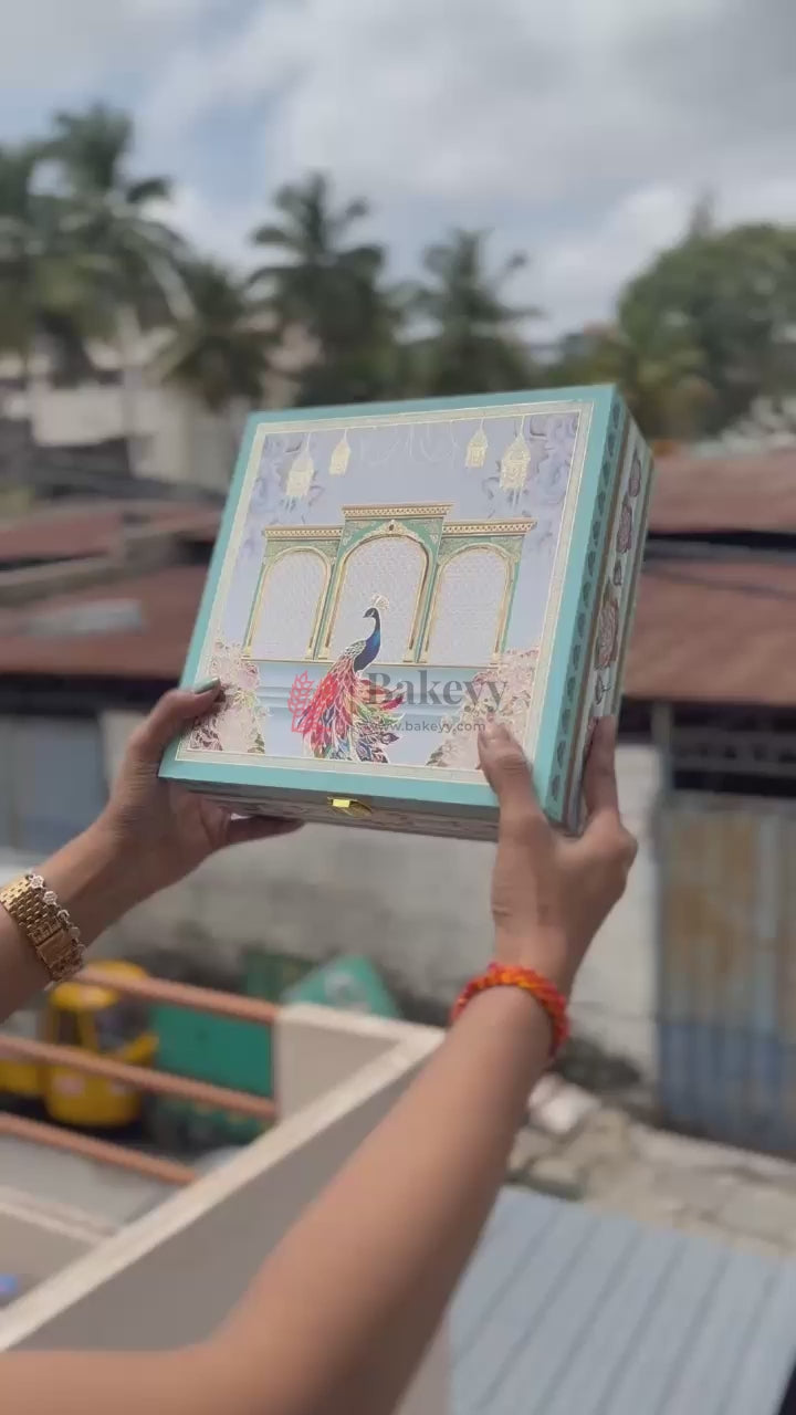 24x24x9cm |  Royal Peacock Square Gift Box – Hard Box Premium Packaging | Pack of 1