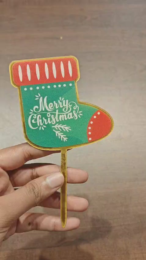 Merry Christmas Stocking Design Cake Topper | Christmas Decor | Pack of 5