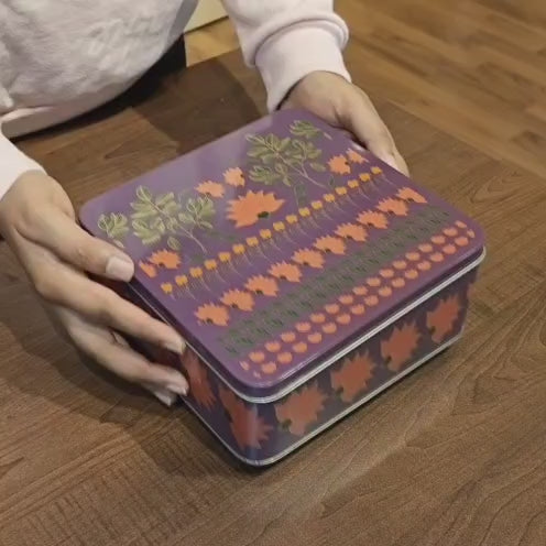 7.75x7.75x3 Inch | Premium Floral Printed Square Tin Box | Purple Floral Printed | Gift Box for Chocolates, Dry Fruits, Sweets | Pack Of 2