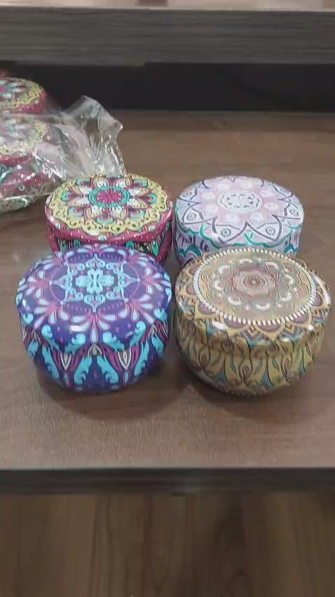 Mini Printed Matka | Random Design Round Decorative Boxes| Candle Tin Box| Pack of 12