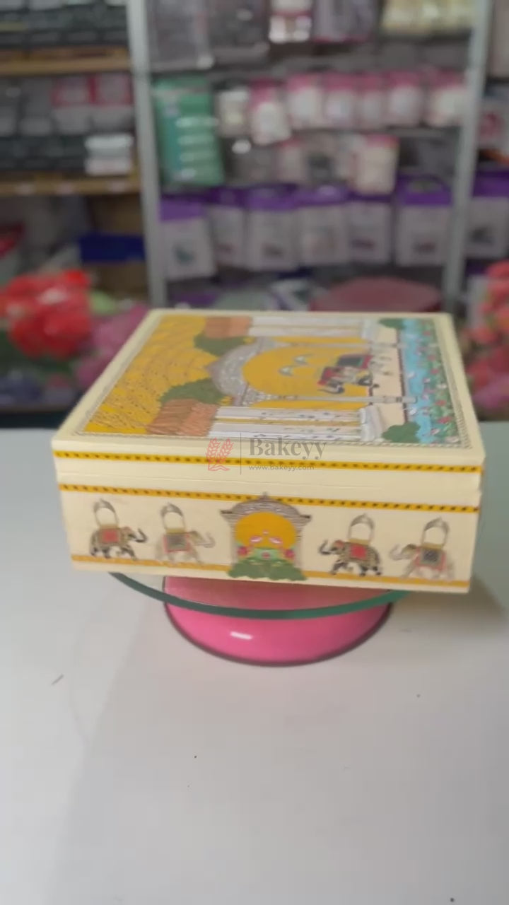 24x24x9 cm | Royal Pichwai Decorative Square Gift Box – Handcrafted Hard Box Storage with Lock | Pack of 1