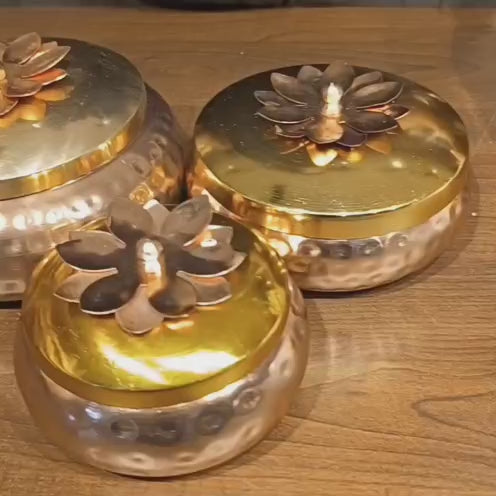 Hammered Copper Storage Containers with Floral Lid | Festive Décor and Gifting Jar | 3 Size Options | Pack of 1