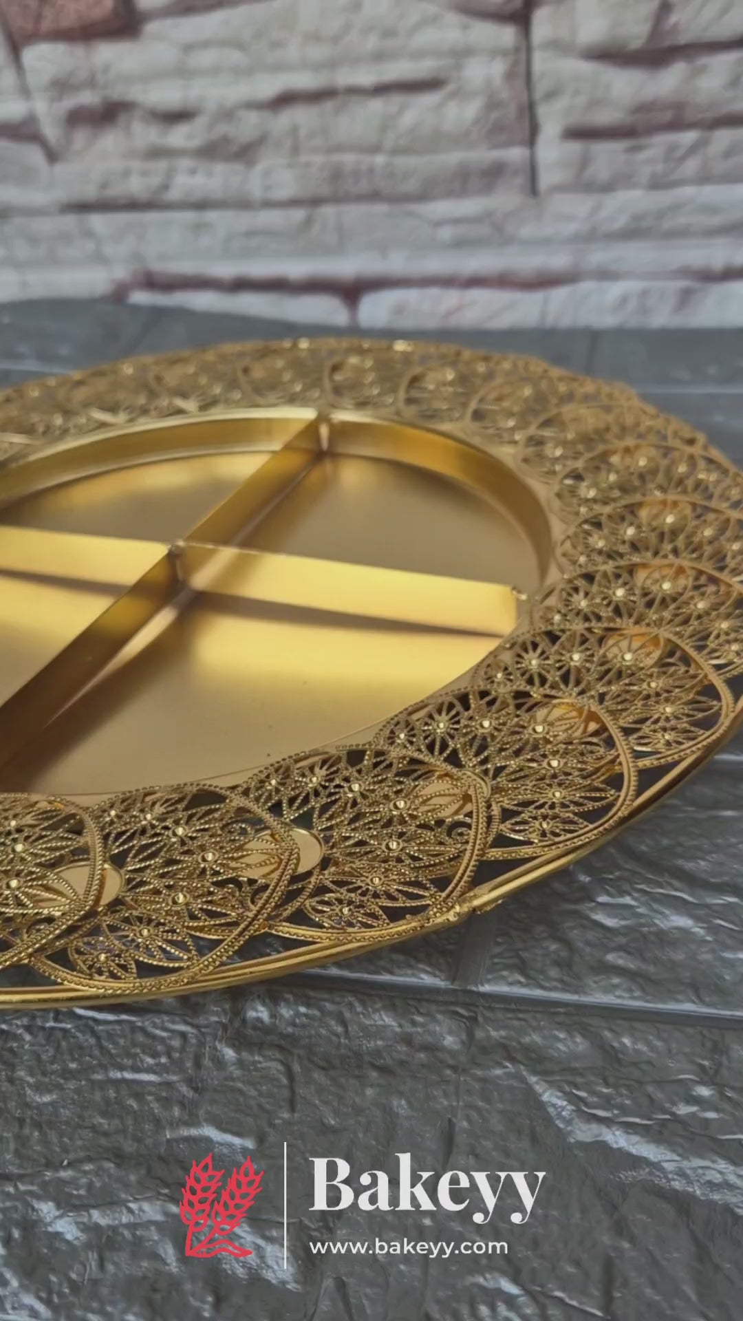 12 inch | Elegant Gold-Plated Round Serving Tray with Partition | Gold-Plated Round Metal Dry Fruit Tray