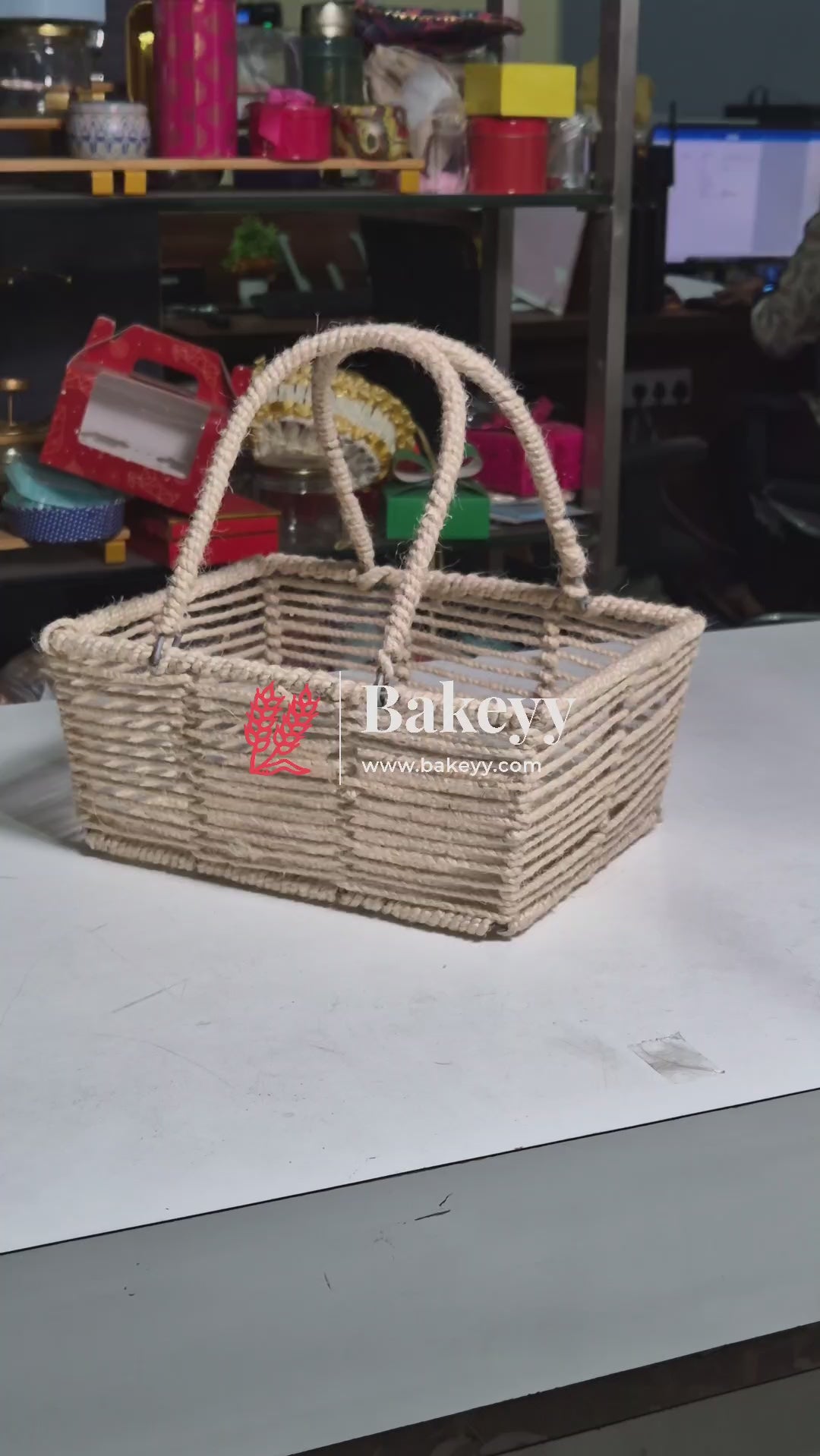 Decorative Jute Metal Hamper Basket For Gifting | Handmade  Basket with Handles