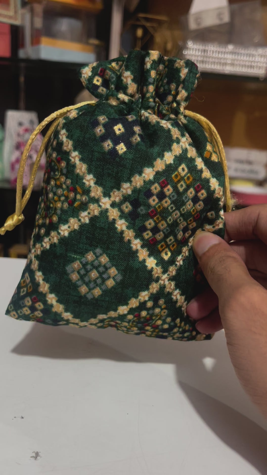 13x18 CM Bandhini Potli Bag Return Gifts For Ladies | Green Colour | Pack Of 10