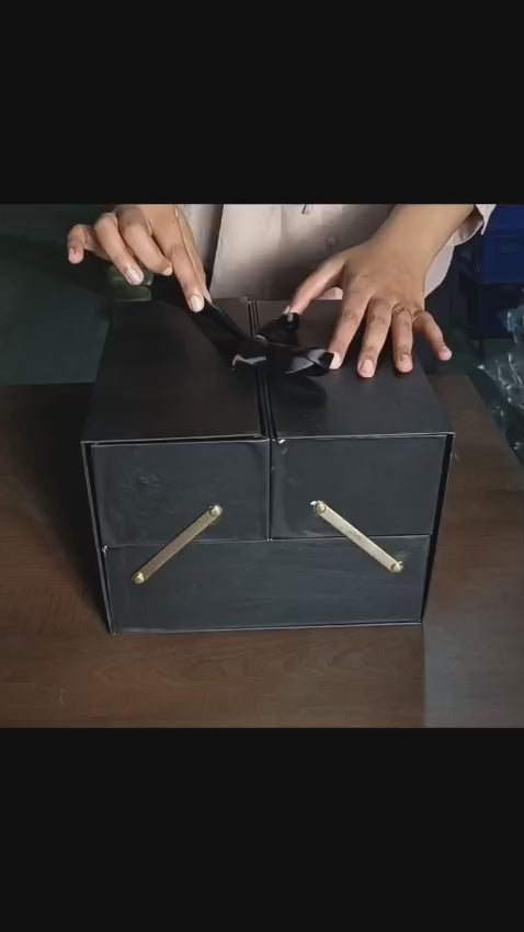 Luxury Black Multi-Compartment Gift Box with Ribbon Closure | Pack of 1