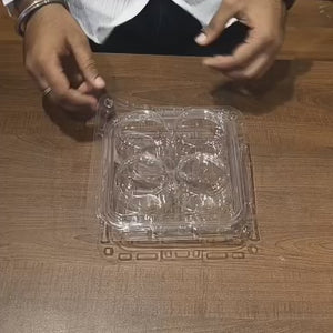4-Cavity Transparent Dessert Cup Carrier with Handle & Lid | Pack of 50