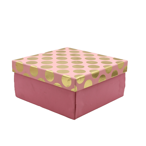 Printed Pink and Gold Hamper Gift Box | 7x7x4 Inch - Bakeyy.com