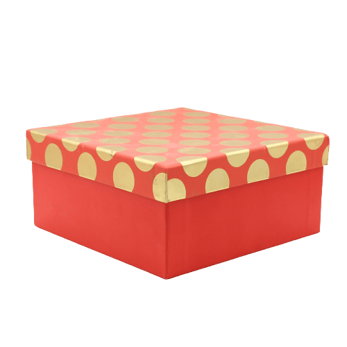 Printed Red and Gold Hamper Gift Box | 7x7x4 Inch - Bakeyy.com