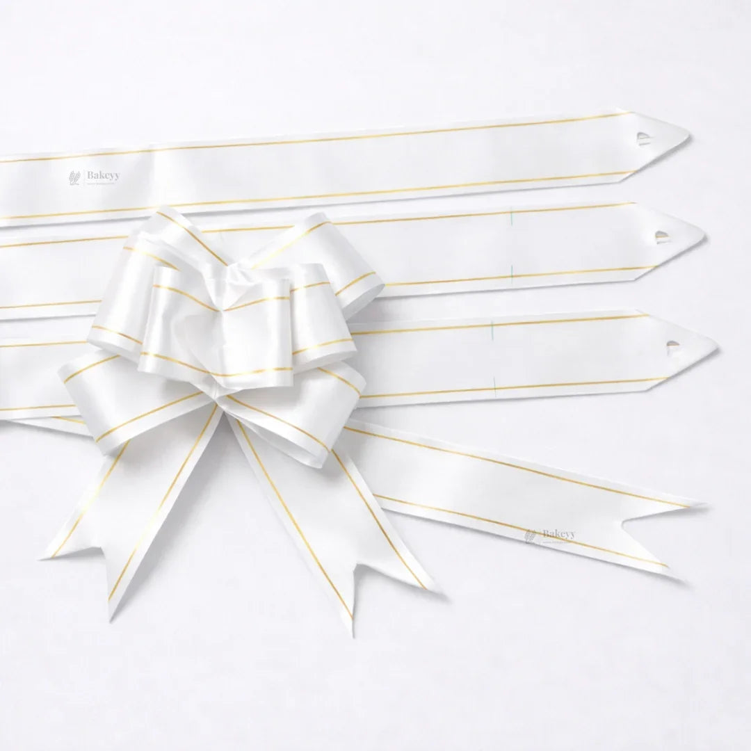 38 cm Pull Up Gift Ribbon Bow | Easy Self-Tie Decorative Ribbon for Gift Wrapping & Hampers | Multiple Colours Available | Pack of 10 - Bakeyy.com - India - 38 cm Pull Up Gift Ribbon Bow | Easy Self-Tie Decorative Ribbon for Gift Wrapping & Hampers | Multiple Colours Available | Pack of 10 - White 25.00