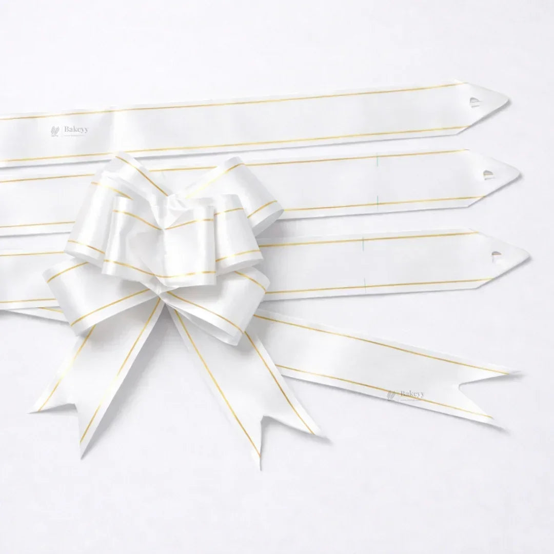 18 cm Pull Up Gift Ribbon Bow | Easy Self-Tie Decorative Ribbon for Gift Wrapping & Hampers | Multiple Colours Available | Pack of 10 - Bakeyy.com - India - 18 cm Pull Up Gift Ribbon Bow | Easy Self-Tie Decorative Ribbon for Gift Wrapping & Hampers | Multiple Colours Available | Pack of 10 - White 12.00