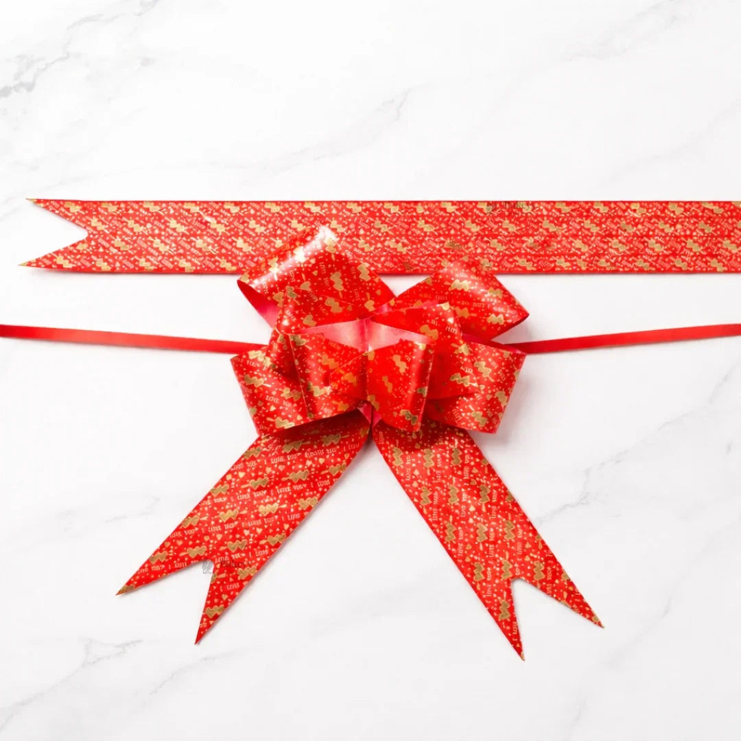 65 cm Printed Pattern Pull Up Gift Ribbon Bow | Easy Self-Tie Decorative Ribbon for Gift Wrapping & Hampers | Multiple Designs Available | Pack of 10