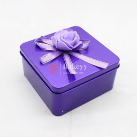 Purple Empty Decorative Tin Box | Pack of 12 | Gift Box | Chocolate Box | Sweet Box | Jewellery Box | Luxury Box - Bakeyy.com - India - Purple Empty Decorative Tin Box | Pack of 12 | Gift Box | Chocolate Box | Sweet Box | Jewellery Box | Luxury Box - Pack of 12