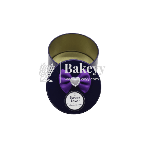 Purple Round Empty Decorative Tin Box | Gift Box | Chocolate Box | Sweet Box | Jewellery Box | Luxury Box - Bakeyy.com - India - Purple Round Empty Decorative Tin Box | Gift Box | Chocolate Box | Sweet Box | Jewellery Box | Luxury Box - Default Title