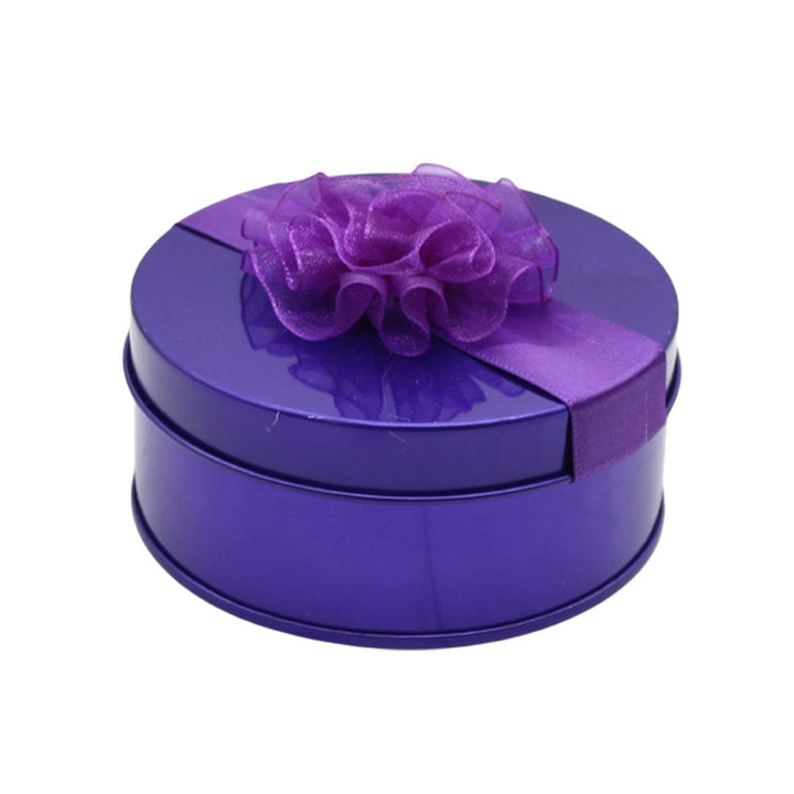 Purple Small Round Empty Decorative Tin Box | Gift Box | Chocolate Box | Sweet Box | Jewellery Box | Luxury Box - Bakeyy.com