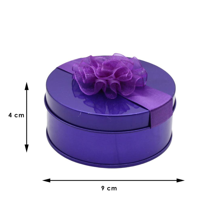 Purple Small Round Empty Decorative Tin Box | Gift Box | Chocolate Box | Sweet Box | Jewellery Box | Luxury Box - Bakeyy.com