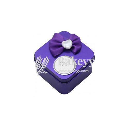 Purple Square Empty Decorative Tin Box | Pack of 15 | Gift Box | Chocolate Box | Sweet Box | Jewellery Box | Luxury Box - Bakeyy.com