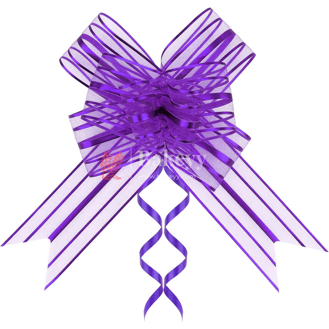 Large Organza Pull Flower Ribbon Bows - Pack of 10 for Gift Wrapping & Decorations - Bakeyy.com - India - Large Organza Pull Flower Ribbon Bows - Pack of 10 for Gift Wrapping & Decorations - Purple