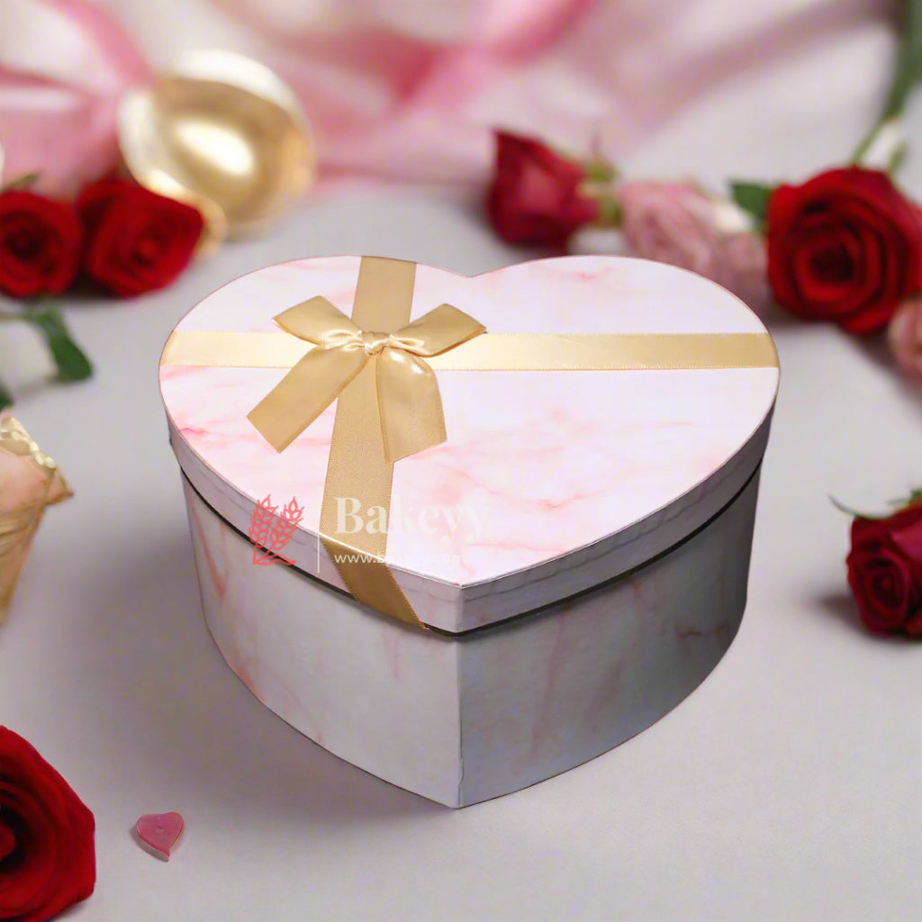 Heart-Shaped Gift Box with Marble Design and Golden Ribbon |White | Black |Pink |(Large) - Bakeyy.com - India - {{ variant.name }}