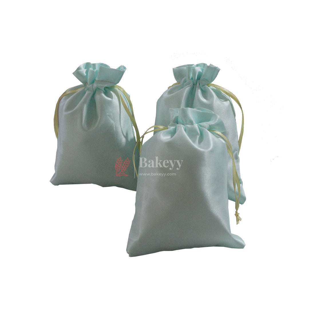 13x18 cm | Satin Potli Bags| Turquoise Colour | Elegant Drawstring Pouches| for Gifting and Storage|