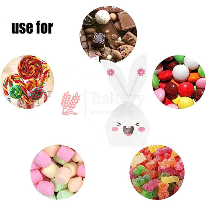 Rabbit Ear Candy Gift Bags Cute Plastic Bunny Goodie Bags Candy Bags for Kids Bunny Party Favors | Extra Small | Pack of 50 - Bakeyy.com