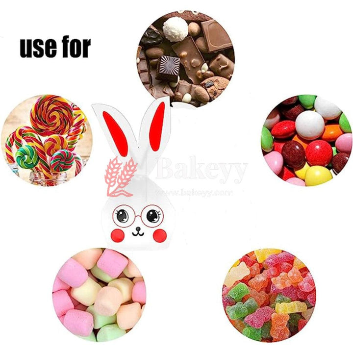Rabbit Ear Candy Gift Bags Cute Plastic Bunny Goodie Bags Candy Bags for Kids Bunny Party Favors | Medium | Pack of 50 - Bakeyy.com