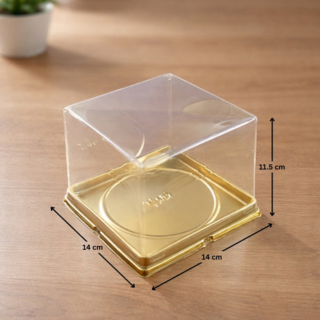 ransparent Cake Box with Gold Base – Premium Clear Lid Cake Packaging| Pack of 50 