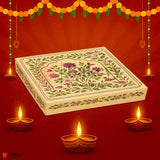 500 GM Sweet Box | 7.5x6x1.5 Inch | Elegant Floral Rectangle Gift Box with Golden Tray| Pink & Gold Accents 1 Piece