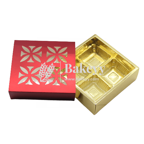 Red Chocolate Box For 4 | Gift Box | Multipurpose Box | pack of 10 - Bakeyy.com