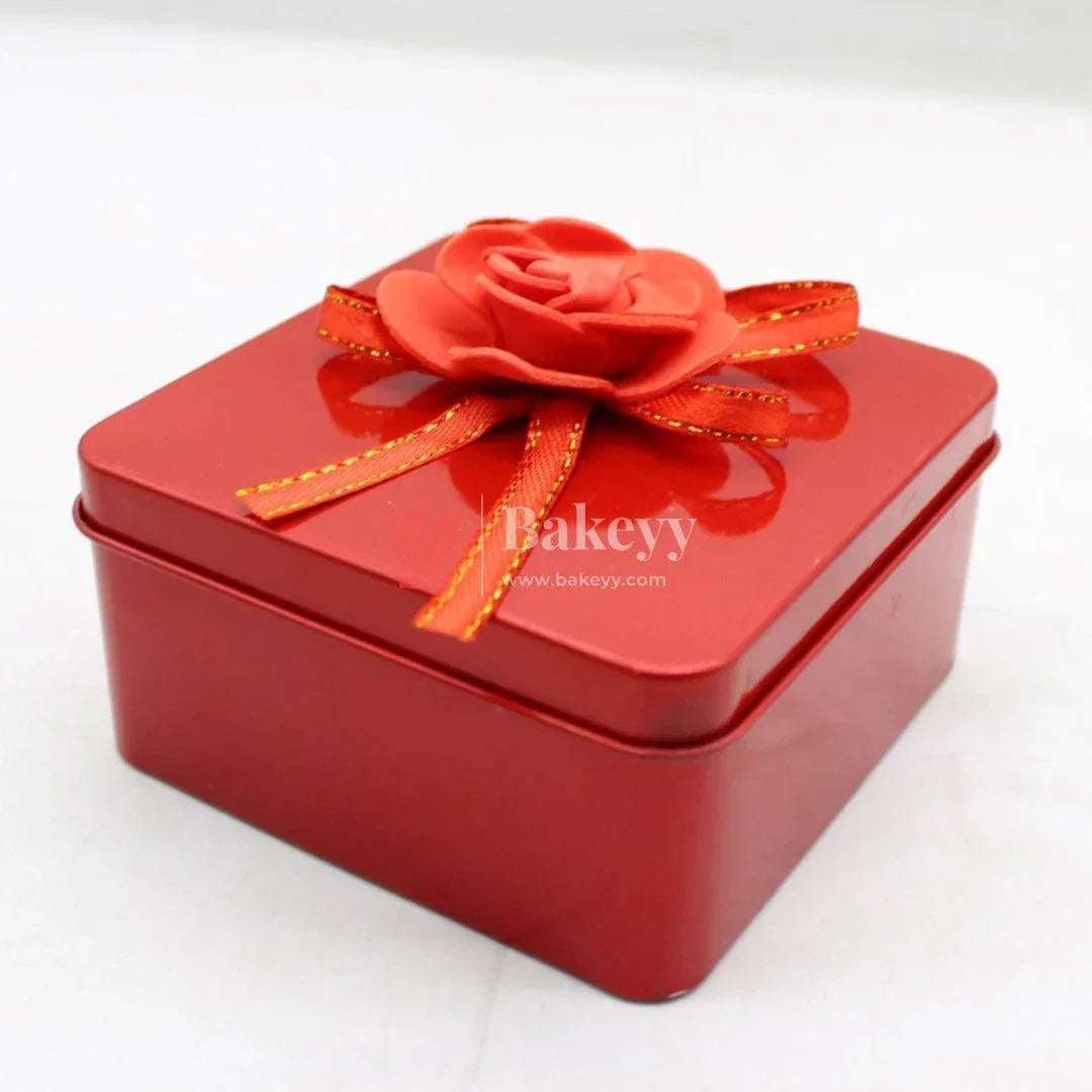 Size 2|Mixed Colours with Mixed Bow Designs Square Empty Decorative Tin Box |Pack of 10