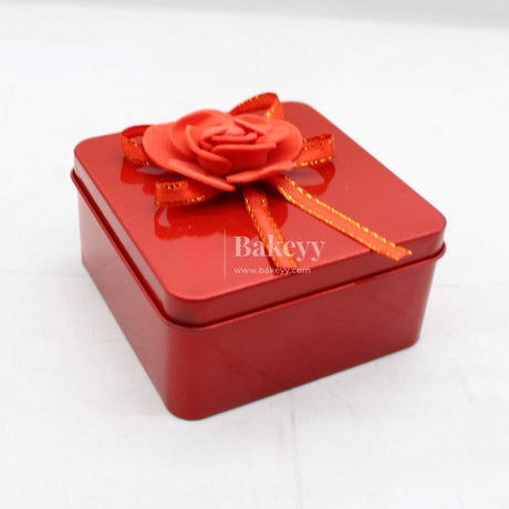 Red Empty Decorative Tin Box | Pack of 12 | Gift Box | Chocolate Box | Sweet Box | Jewellery Box | Luxury Box - Bakeyy.com - India - Red Empty Decorative Tin Box | Pack of 12 | Gift Box | Chocolate Box | Sweet Box | Jewellery Box | Luxury Box - Pack of 12