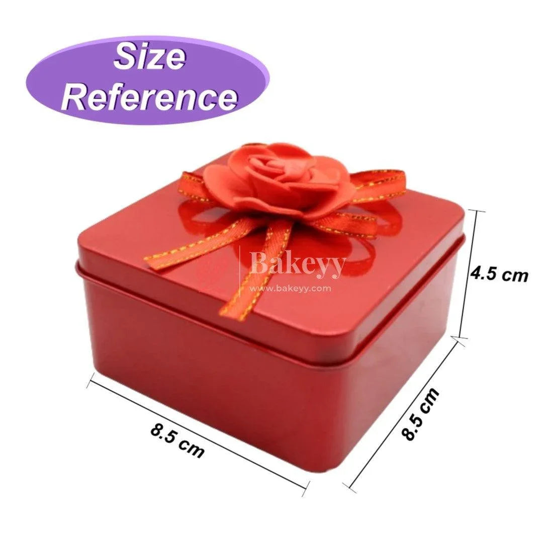 Size 2|Mixed Colours with Mixed Bow Designs Square Empty Decorative Tin Box |Pack of 10
