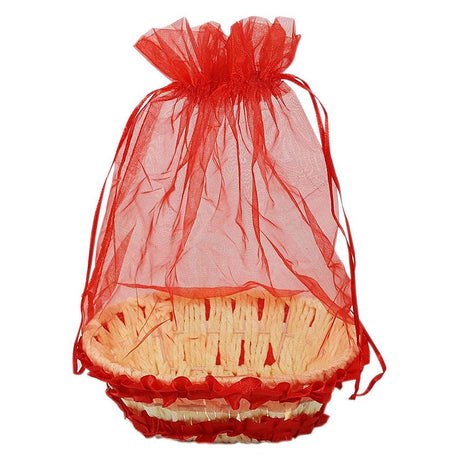 Red Oval Decorative Net Basket | Hamper Basket - Bakeyy.com - India - Red Oval Decorative Net Basket | Hamper Basket - Default Title