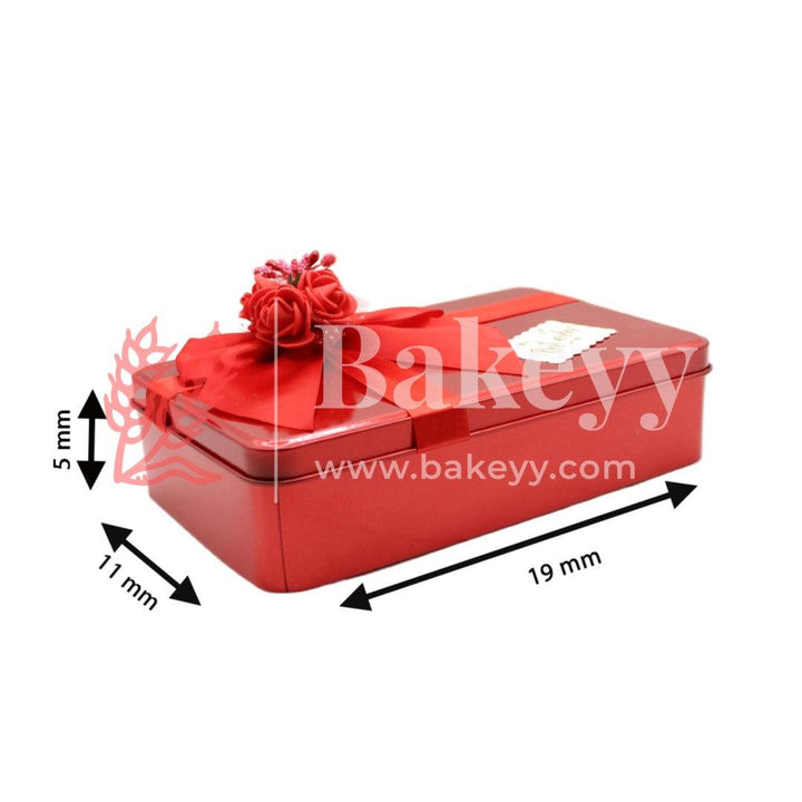 Red Rectangle Empty Decorative Tin Box | Pack of 4 |Gift Box | Chocolate Box | Sweet Box | Jewellery Box | Luxury Box - Bakeyy.com