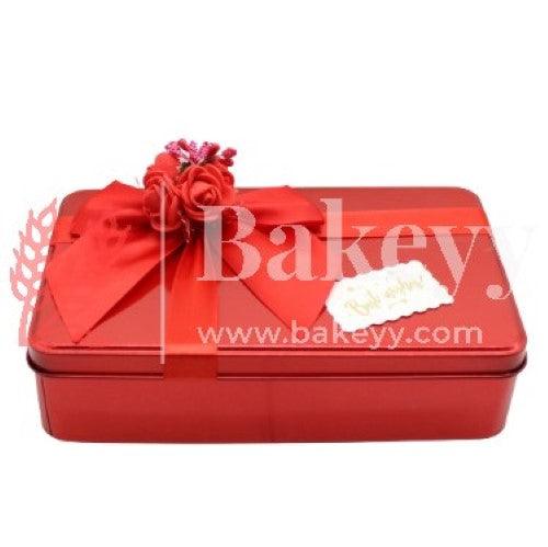 Red Rectangle Empty Decorative Tin Box | Pack of 4 |Gift Box | Chocolate Box | Sweet Box | Jewellery Box | Luxury Box - Bakeyy.com