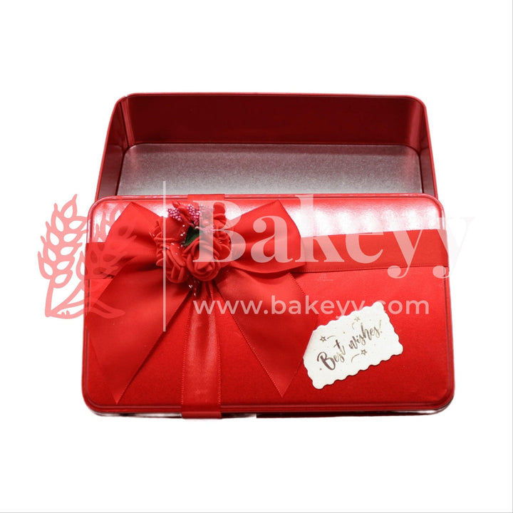 Red Rectangle Empty Decorative Tin Box | Pack of 4 |Gift Box | Chocolate Box | Sweet Box | Jewellery Box | Luxury Box - Bakeyy.com