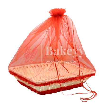 Red Rectangle Net Basket | Hamper Basket | 21.5x23x6.5 cm - Bakeyy.com - India - Red Rectangle Net Basket | Hamper Basket | 21.5x23x6.5 cm - Default Title