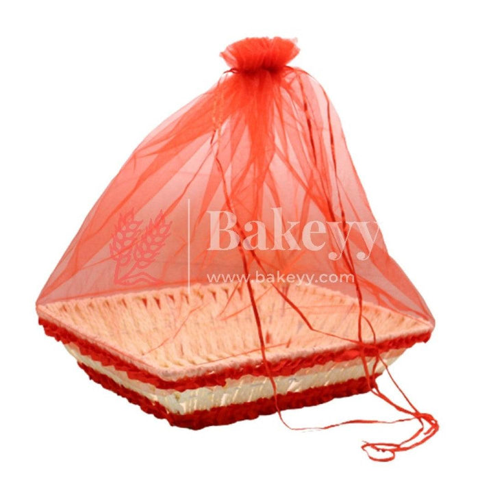Red Rectangle Net Basket | Hamper Basket | 21.5x23x6.5 cm - Bakeyy.com