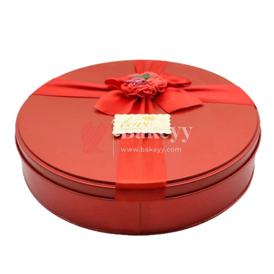 red-round-empty-decorative-tin-box-or-gift-box-or-chocolate-box-or-sweet-box-or-jewellery-box-or-luxury-box-bakeyy-1-34939003076905 - Bakeyy.com