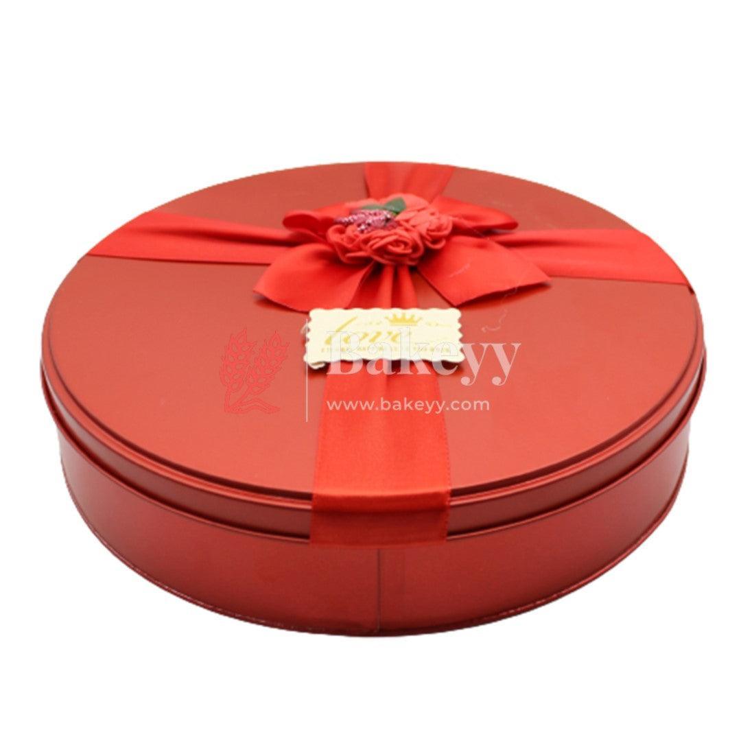 Red Round Empty Decorative Tin Box | Gift Box | Chocolate Box | Sweet Box | Jewellery Box | Luxury Box - Bakeyy.com - India - Red Round Empty Decorative Tin Box | Gift Box | Chocolate Box | Sweet Box | Jewellery Box | Luxury Box - Default Title
