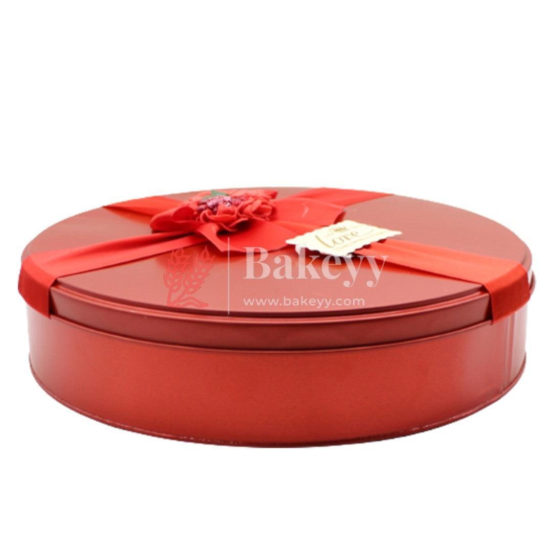 Red Round Empty Decorative Tin Box | Gift Box | Chocolate Box | Sweet Box | Jewellery Box | Luxury Box - Bakeyy.com - India - Red Round Empty Decorative Tin Box | Gift Box | Chocolate Box | Sweet Box | Jewellery Box | Luxury Box - Default Title