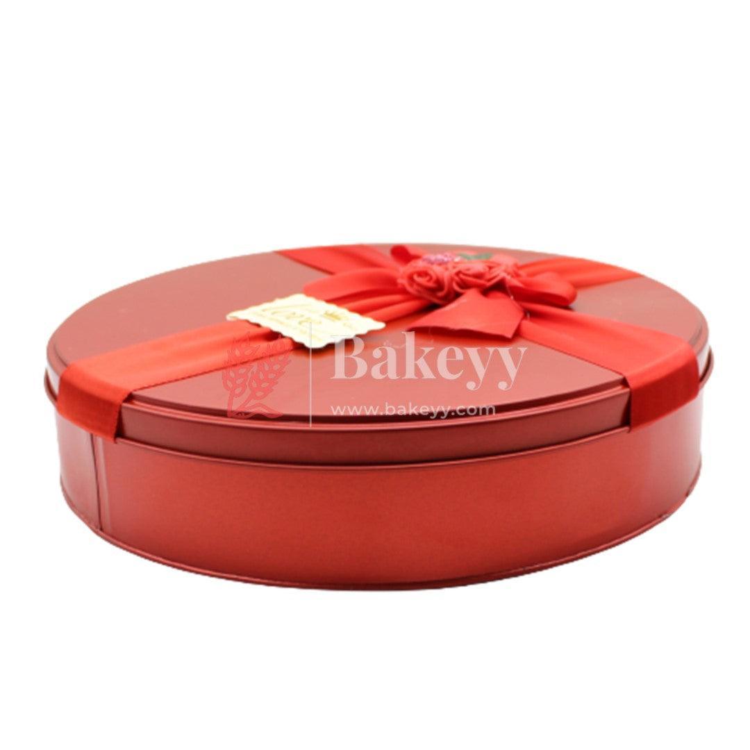Red Round Empty Decorative Tin Box | Gift Box | Chocolate Box | Sweet Box | Jewellery Box | Luxury Box - Bakeyy.com - India - Red Round Empty Decorative Tin Box | Gift Box | Chocolate Box | Sweet Box | Jewellery Box | Luxury Box - Default Title